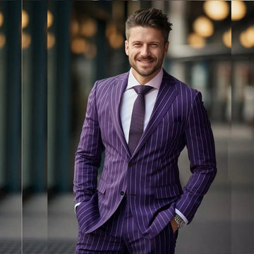 Aidase High Quality Purple Stripe Men's Suits Formal Wedding Groomsmen 2 Piece Jacket Pants Sets Single Breasted Notch Lapel Blazer aidase-shop